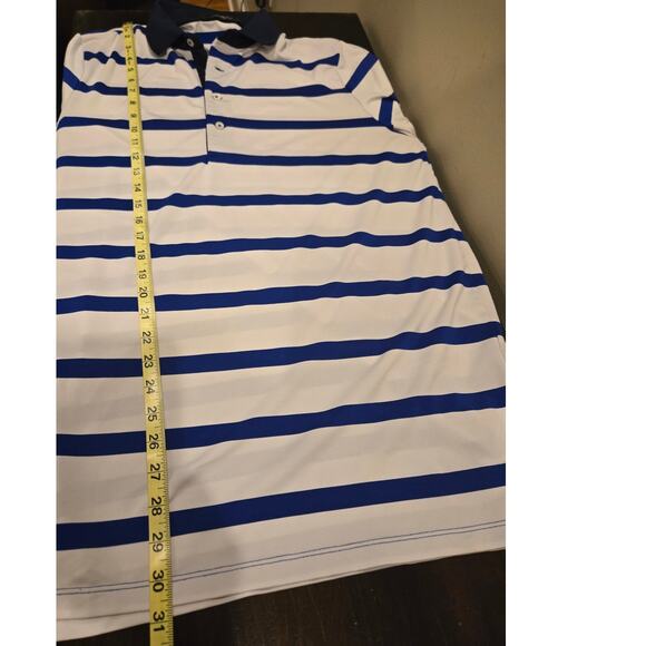 RLX Ralph Lauren Blue White Stripe Polo Shirt Medium Poly - Picture 8 of 8